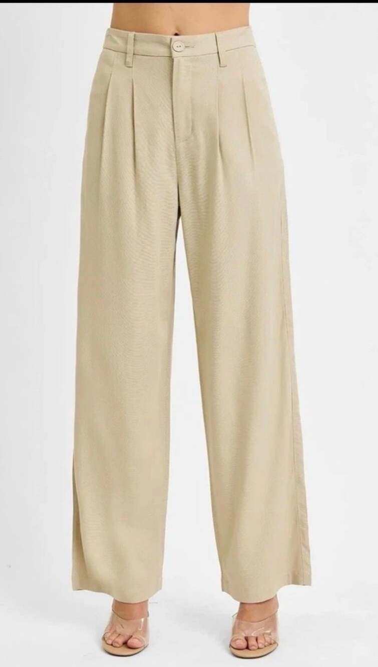 NWT Risen High-Rise linen Wide-Leg Trousers women
